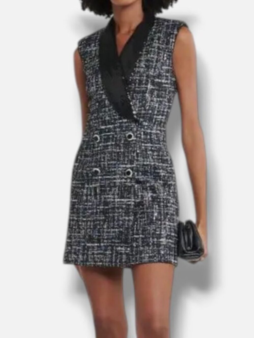 Rebecca Vallance Women's Black Blue Embellished Tweed Mini Dress Size 4